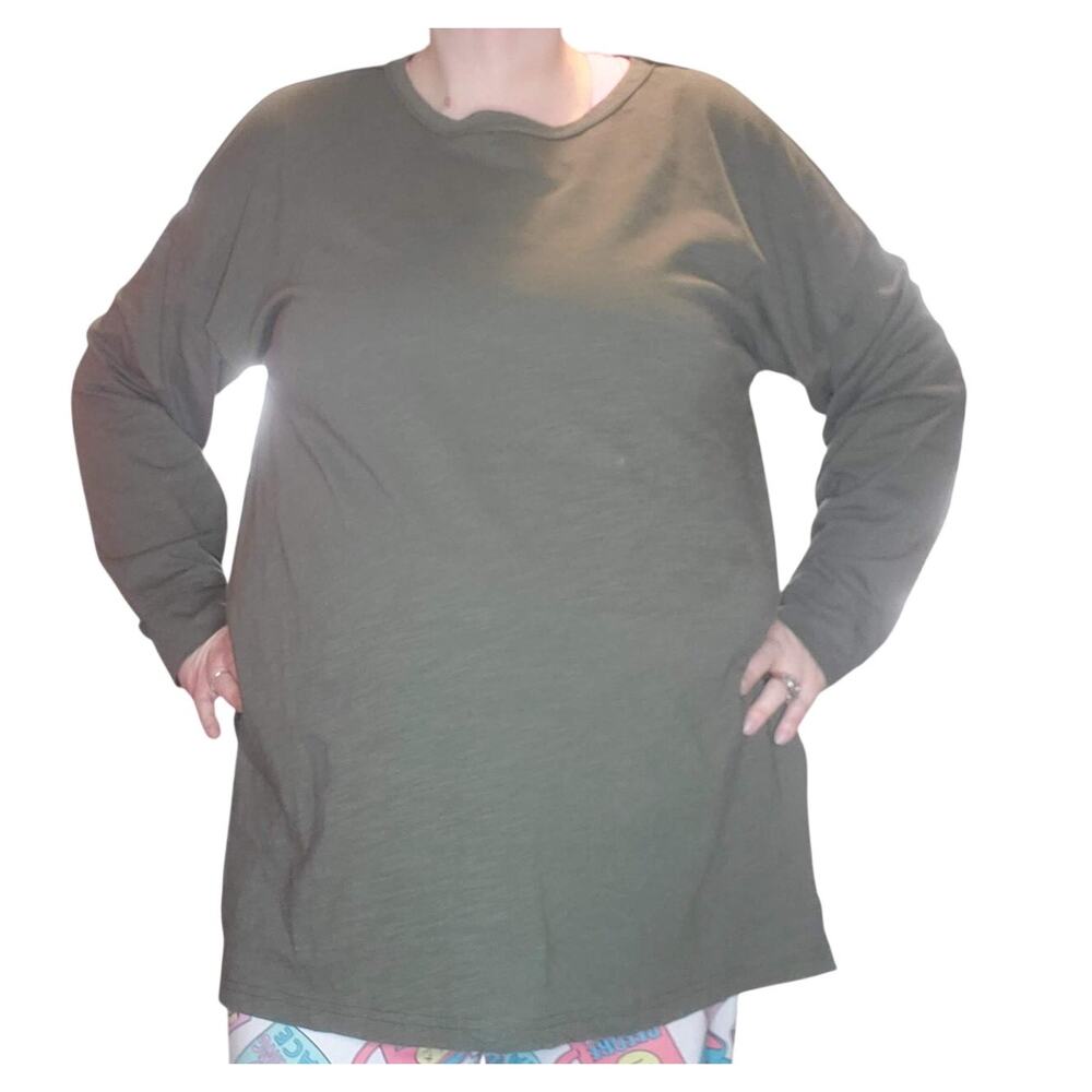 Natural Life Size XL Dark Olive Hang Around Cotton Tunic Top NEW TINY FLAW
